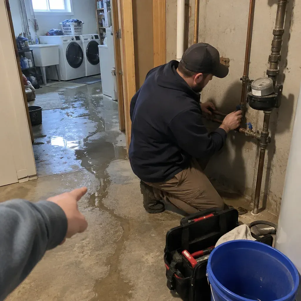 A burst water pipe in Elgin being checked over